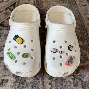 CROCS White Clogs with Jibbitz Size 9